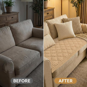 Smiry 3-cushion sofa fit shown on a standard three-seat sofa