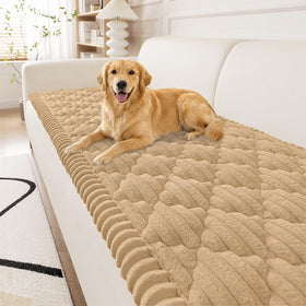 Smiry pet couch cover in camel, soft and washable for dog lounging on a large sofa