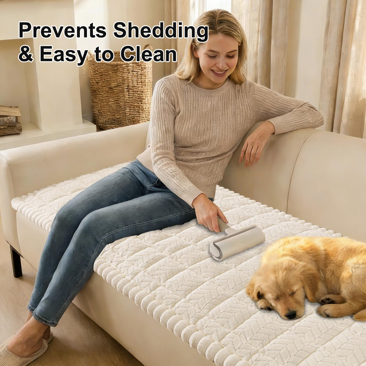 Smiry pet couch cover fits three-cushion sofas and guards against hair and spills.