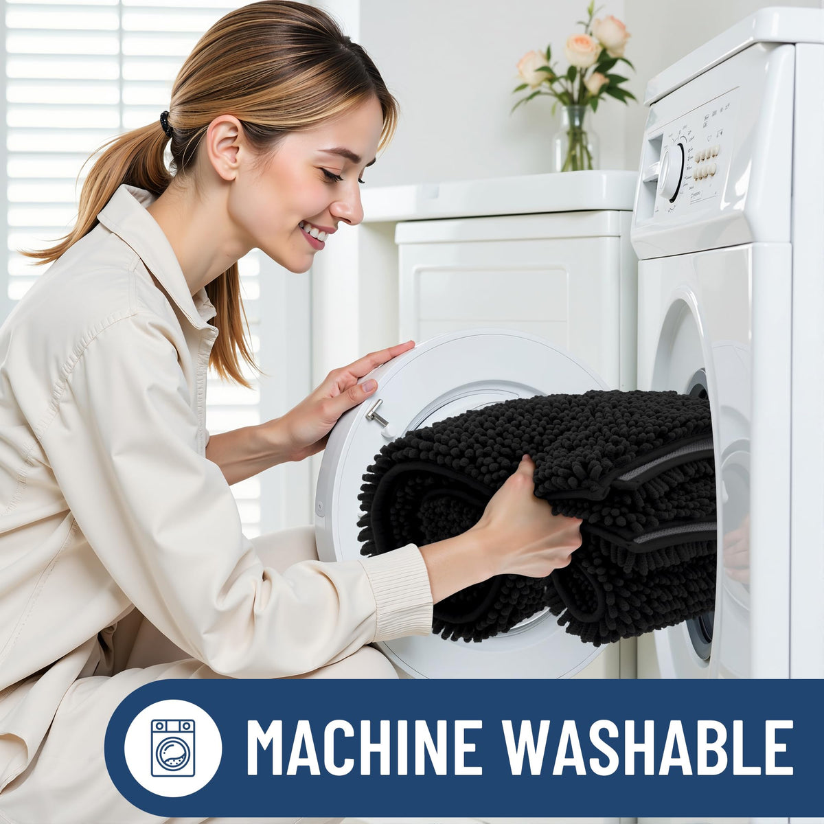 Smiry plush mat suits tub, shower, or bedroom for warm, inviting décor.