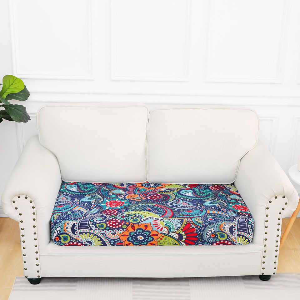 Smiry Printed Couch Cushion Cover blue green front view showing protection and style