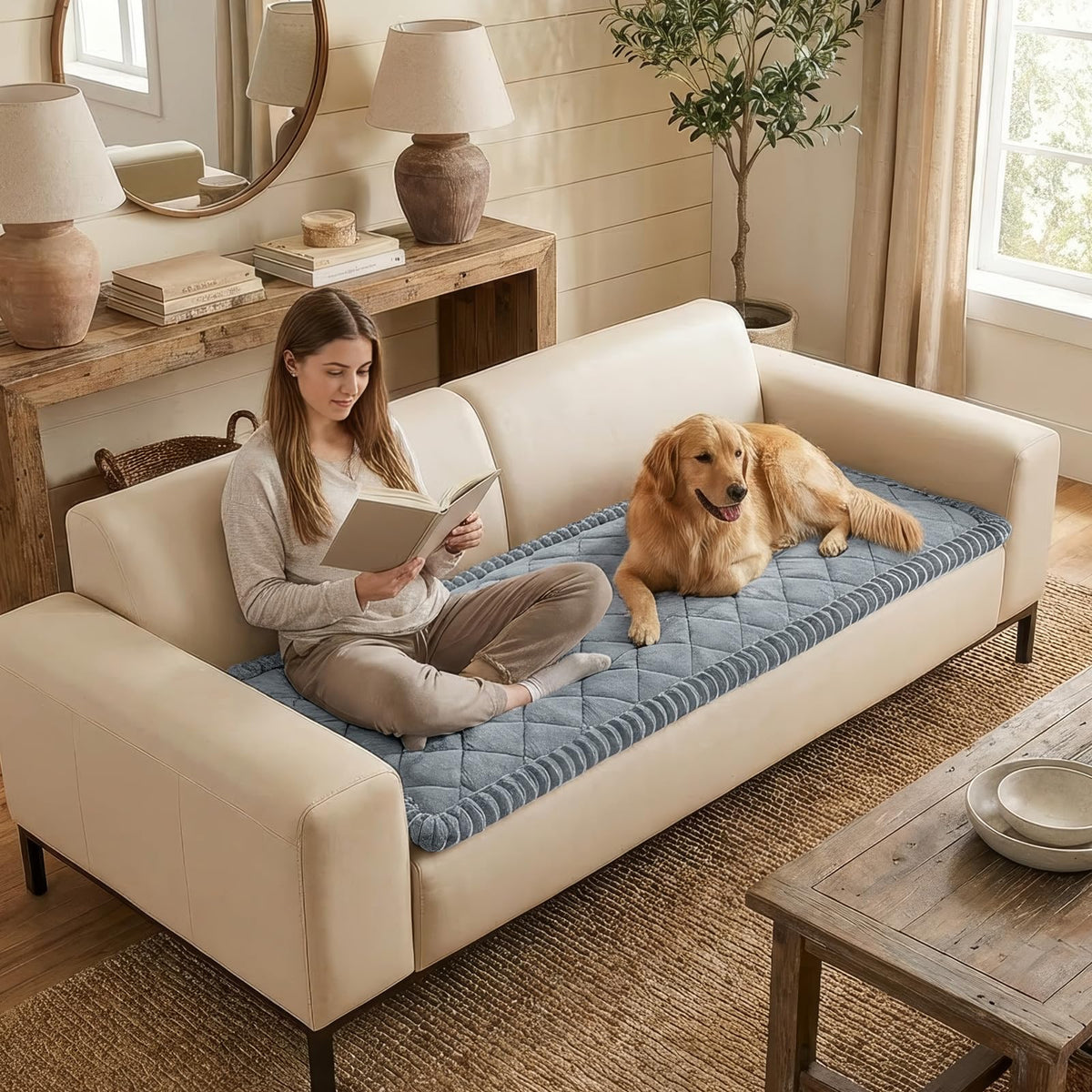 Smiry scratch-proof plush couch cover guards against claws and wear