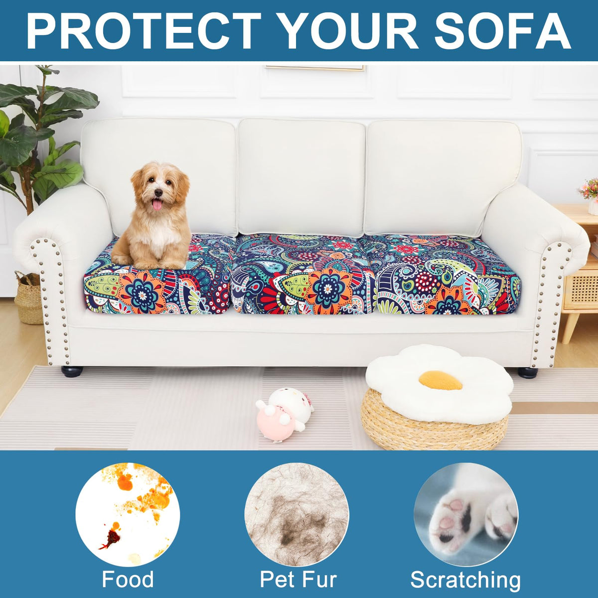 Smiry sofa slipcover with non-slip bottom keeps cushions in place