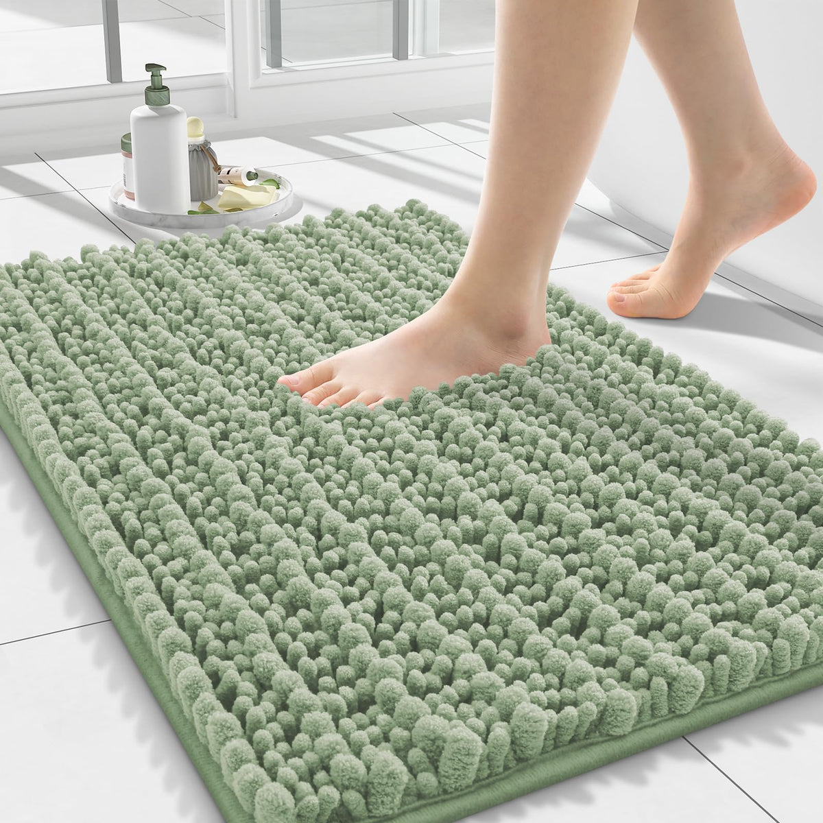 Smiry soft chenille bath rug provides plush comfort after every shower.