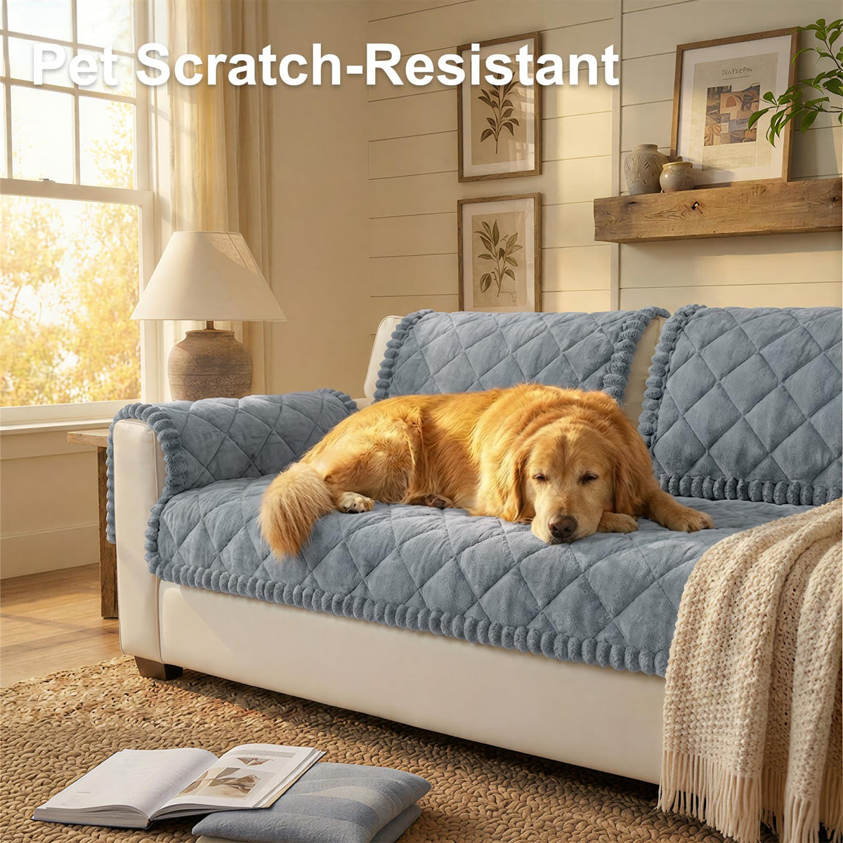 Smiry soft plush fabric couch cover offers cozy comfort for pets and family.