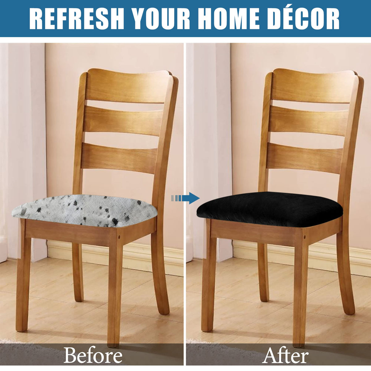 Smiry size guide shows chair cushions 14 to 18 inches for a precise fit.