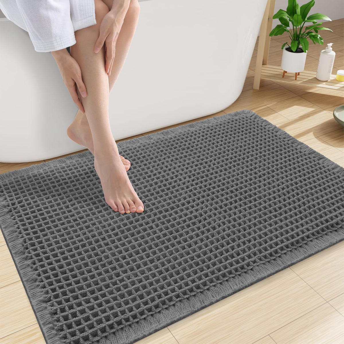 Smiry Waffle Bath Mat 30x20 shows dense waffle weave for plush support and quick dryness.