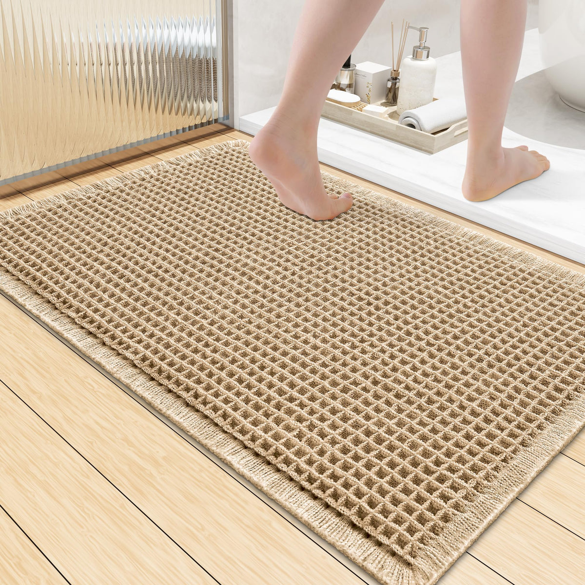 Smiry waffle bath mat 36x24 with dense waffle texture for quick drying
