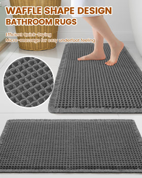 Smiry Waffle Bath Mat absorbent surface traps water after showers for drier feet.