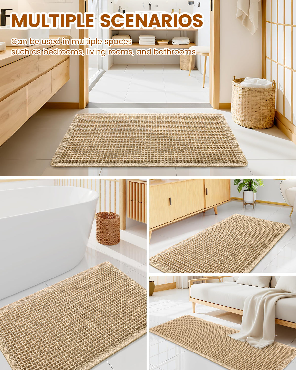 Smiry waffle bath mat features quick-dry design to minimize dampness.
