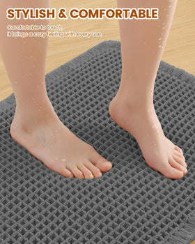 Smiry Waffle Bath Mat non-slip backing secures position on bathroom floor.