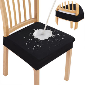 Smiry waterproof seat covers on dining chairs, four-pack, spill protection.