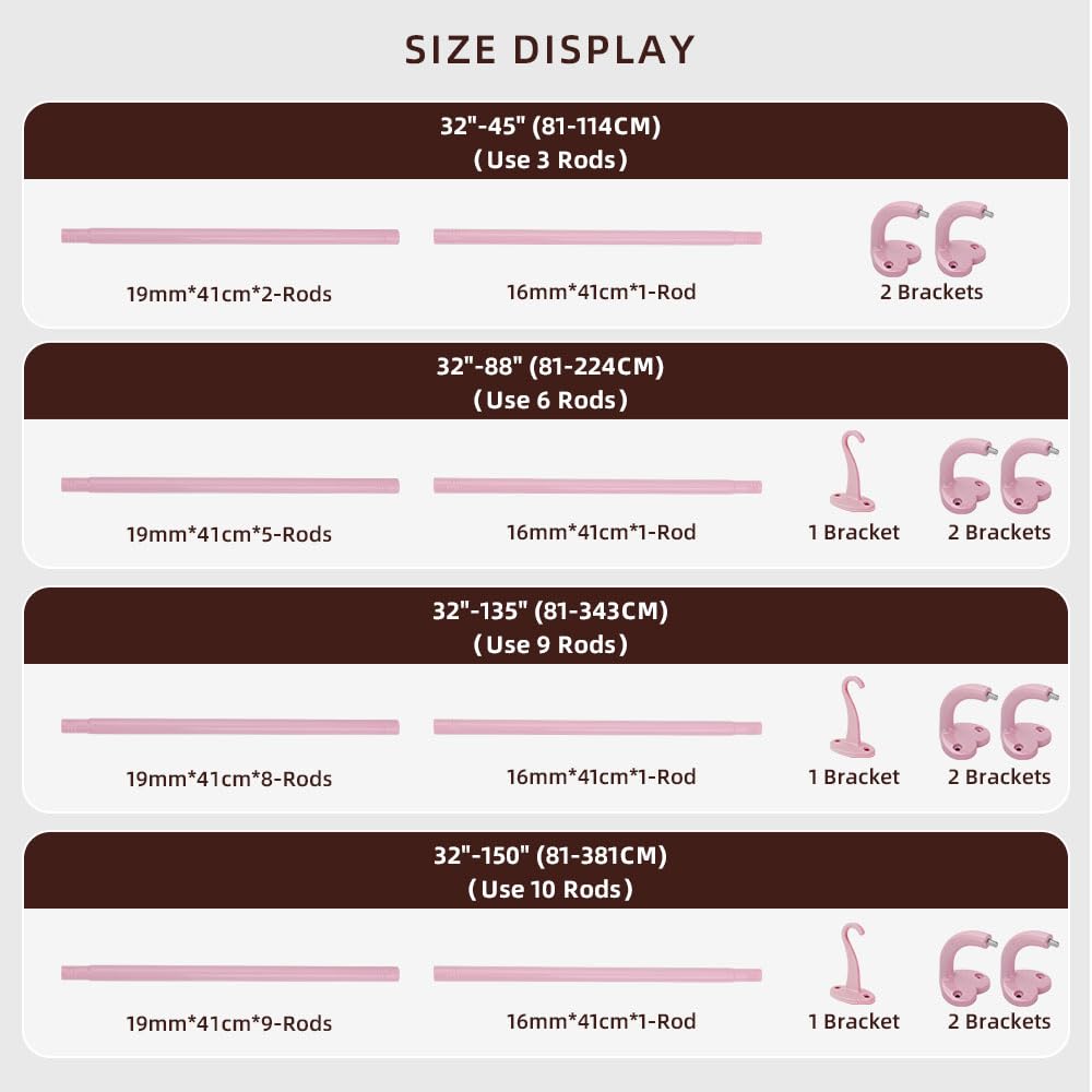 SMLTSTE pink curtain rod installation kit ensures secure wall mounting.