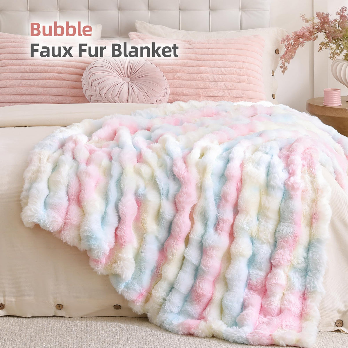 Smoofy cloud-soft faux fur blanket draped for sofa lounging.