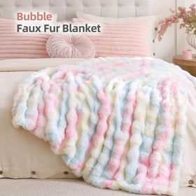 Smoofy cloud-soft faux fur blanket draped for sofa lounging.