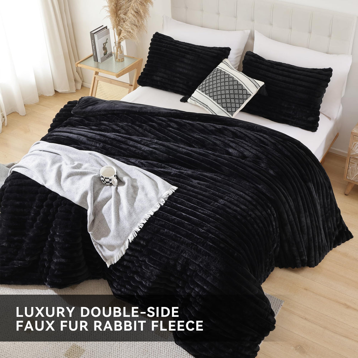 Smoofy Fluffy Queen Comforter features a 3D fleece stripe design for depth and style