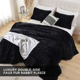 Smoofy Fluffy Queen Comforter features a 3D fleece stripe design for depth and style