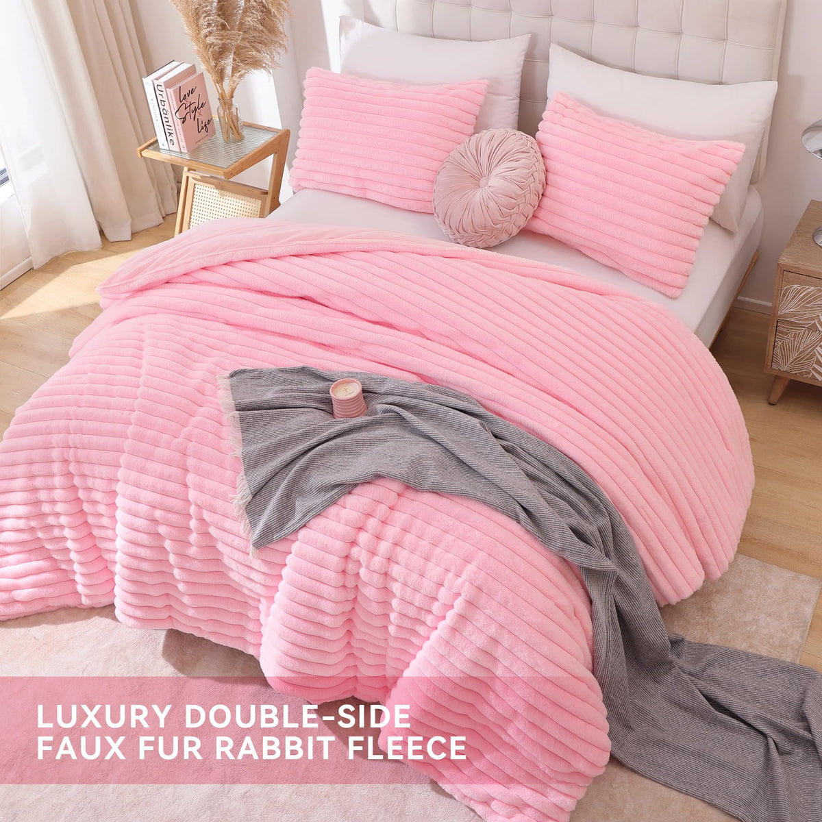 Smoofy Fluffy Queen Comforter 3D stripe pattern adds modern decorative flair