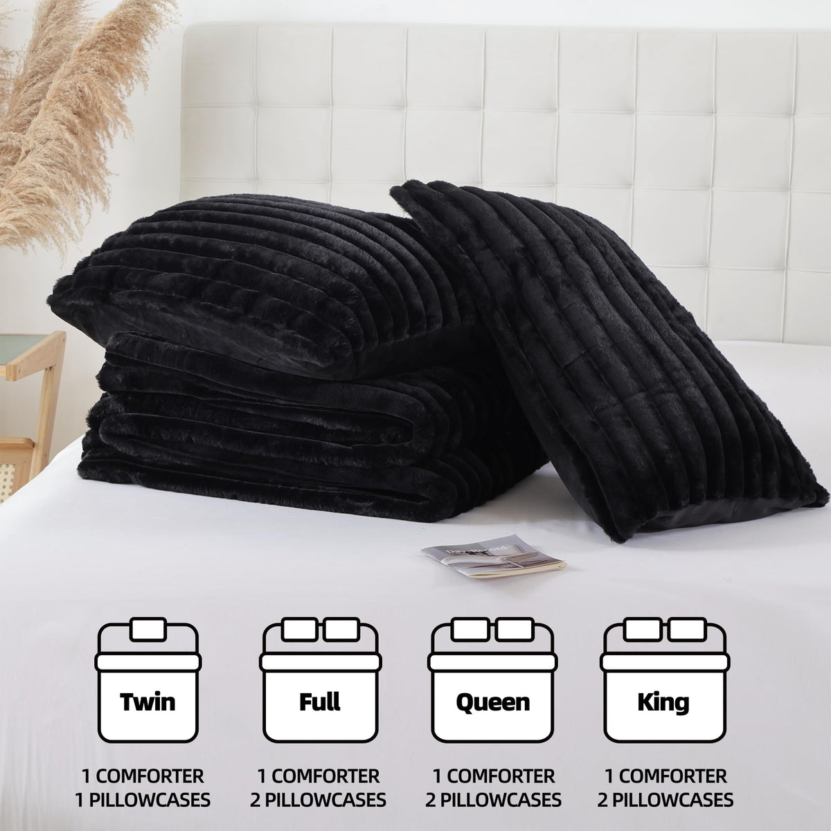 Smoofy Fluffy Queen Comforter enhances bedroom decor with a bold plush black finish