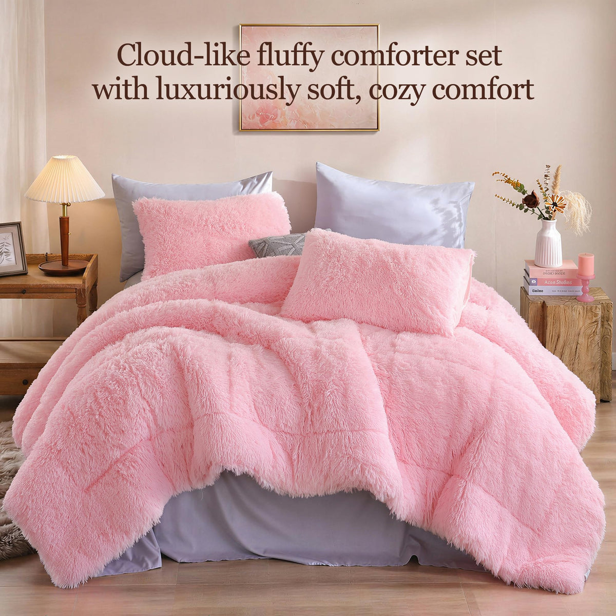 Smoofy Fluffy Queen Pillowcase 2 in pink for plush bedding comfort
