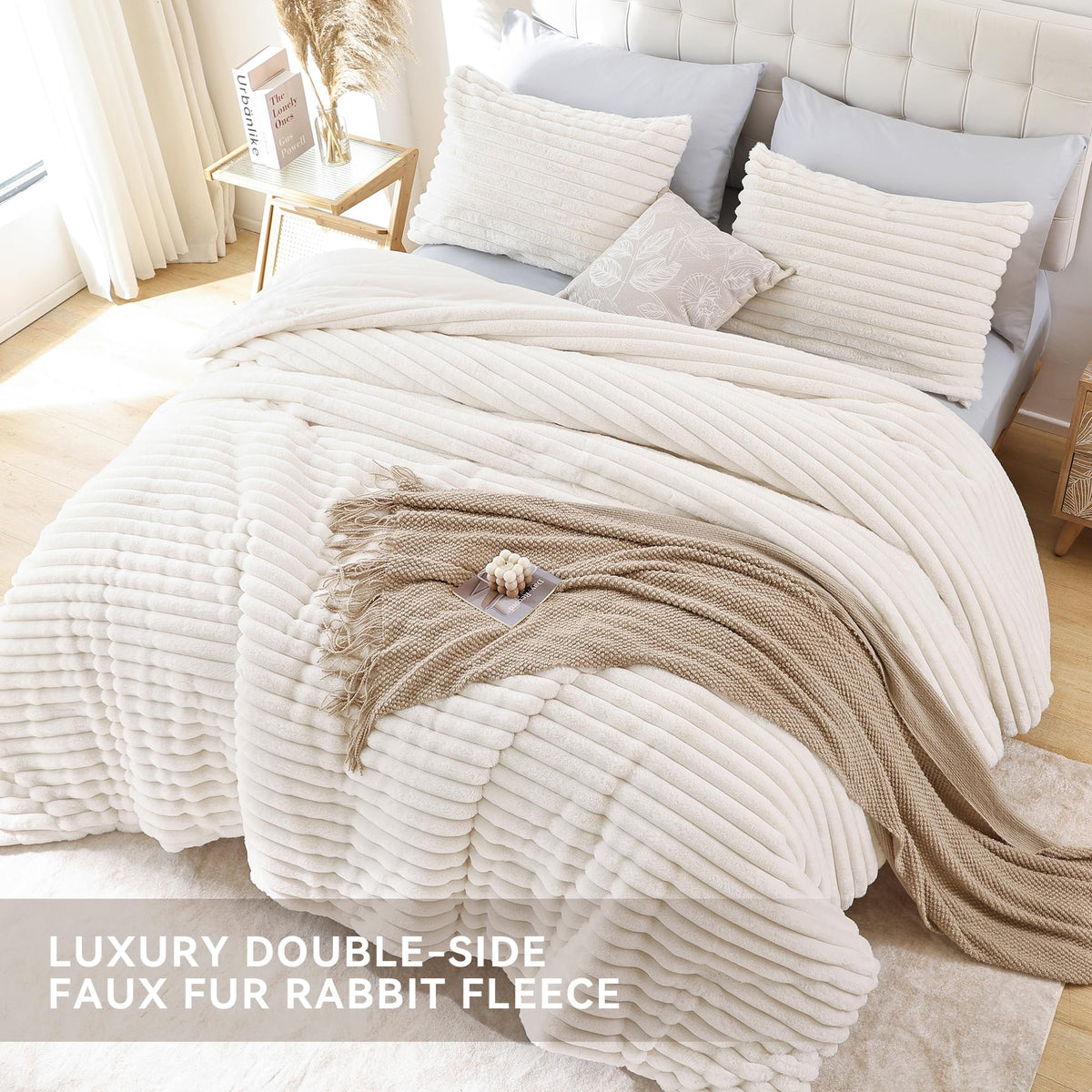 Smoofy fluffy twin comforter stripe texture design enhances decor