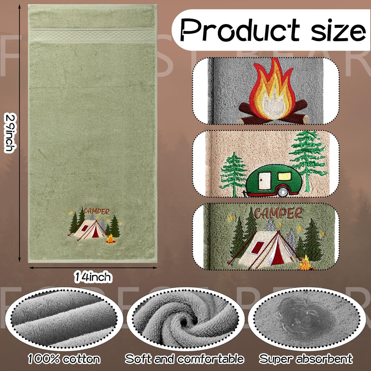 SmoothNovelty camping hand towel campfire pattern adds cozy décor and effective spill absorption.