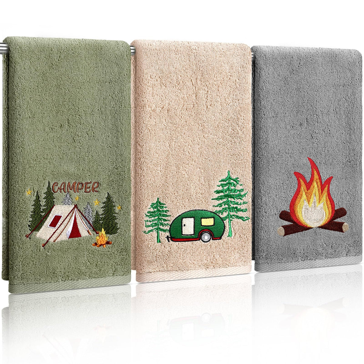 SmoothNovelty camping hand towel with RV design adds rustic bathroom flair and quick-dry use.
