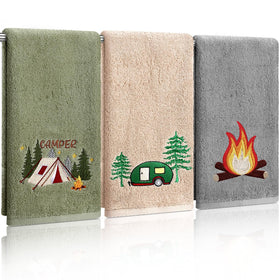 SmoothNovelty camping hand towel with RV design adds rustic bathroom flair and quick-dry use.