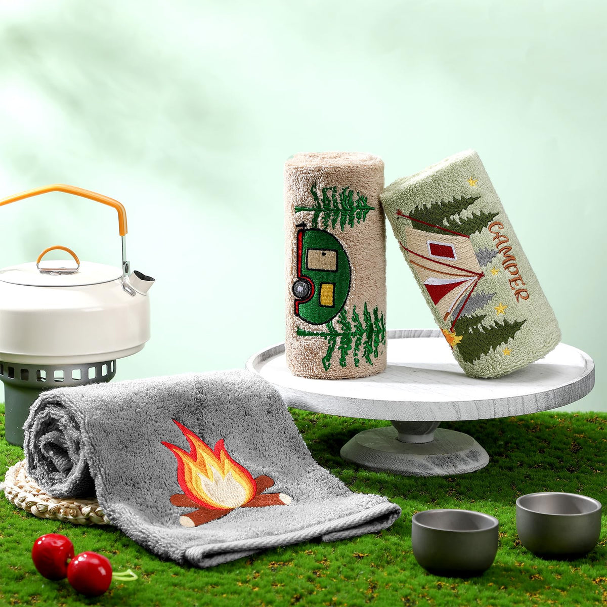 SmoothNovelty camping hand towel tent pattern enhances home decor and daily use practicality.