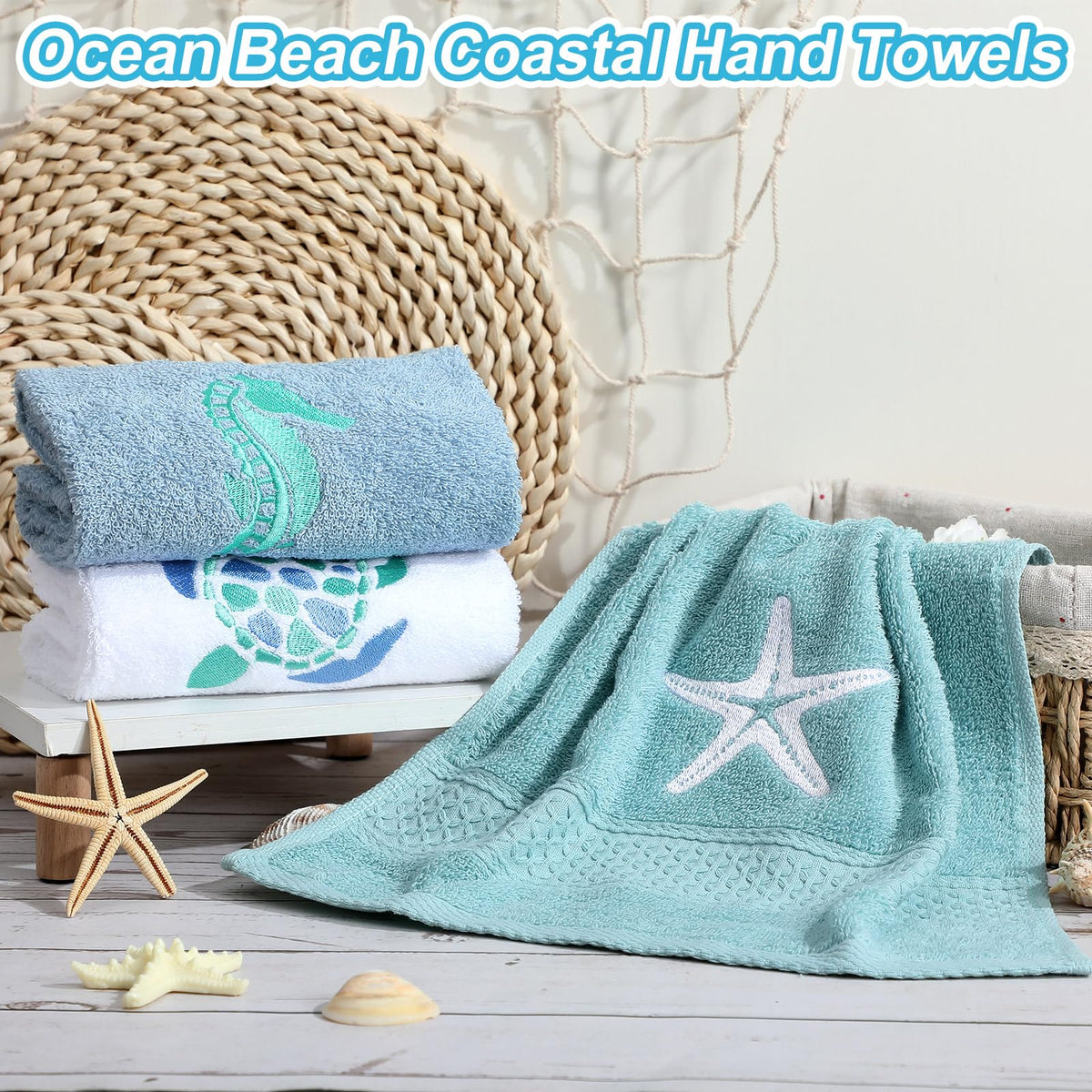 SmoothNovelty coastal embroidery detail towel adds whimsy to any room