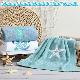 SmoothNovelty coastal embroidery detail towel adds whimsy to any room
