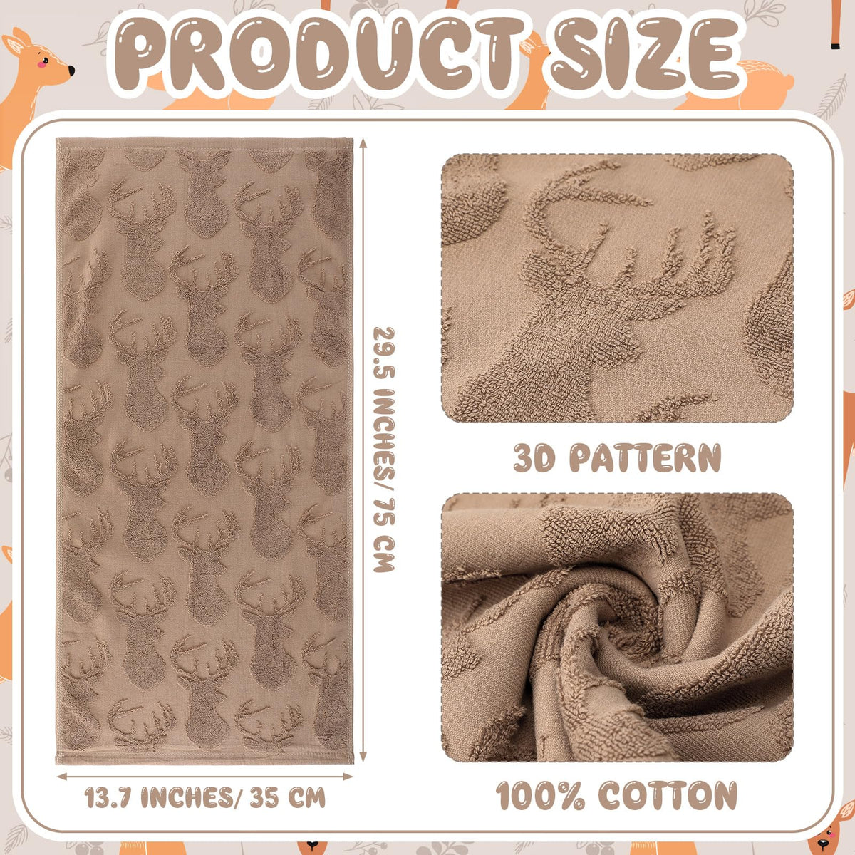 SmoothNovelty brown deer towels showcasing jacquard embroidery and texture