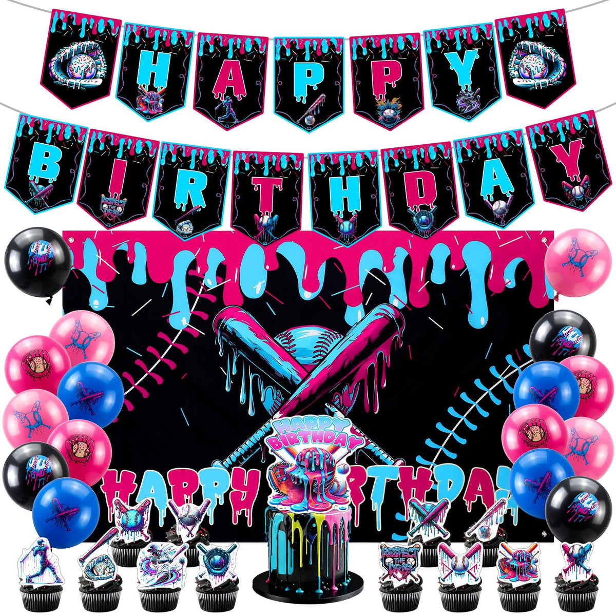 SmoothNovelty Happy Birthday banner with baseball ice cream theme for quick party setup.