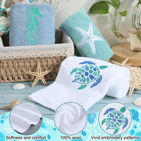 SmoothNovelty ocean seahorse towel features embroidered motif ideal for coastal kitchen use