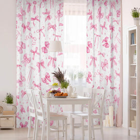 SmoothNovelty pink bow curtains are machine washable and keep prints vibrant.