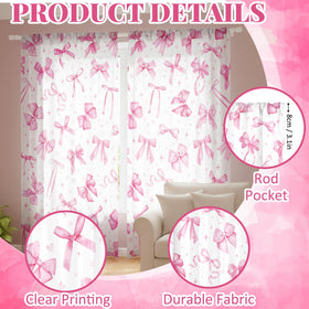 SmoothNovelty pink bow curtains offer 50-60% dimming for balanced privacy.