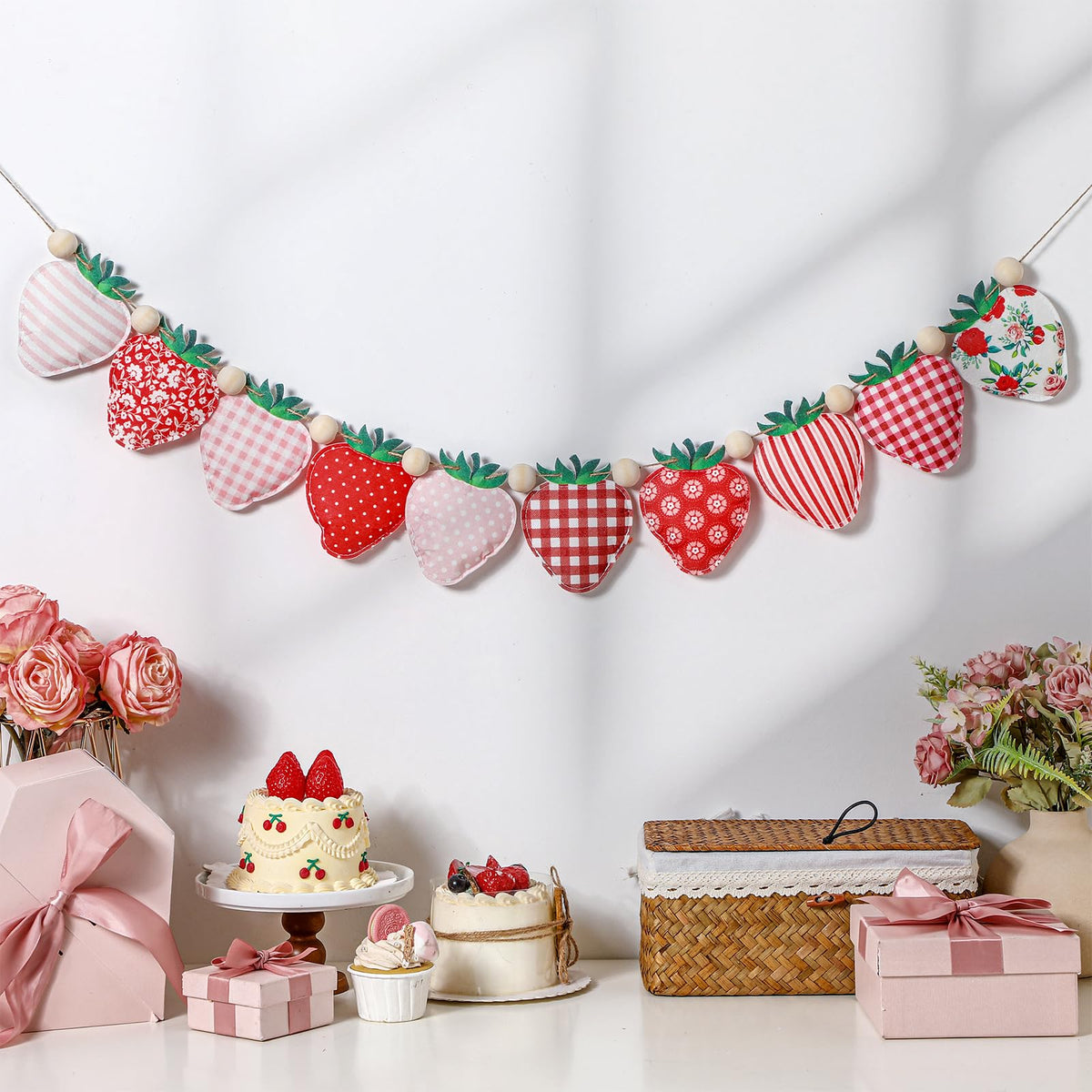 SmoothNovelty strawberry felt banner garland adds playful color to back-to-school decor