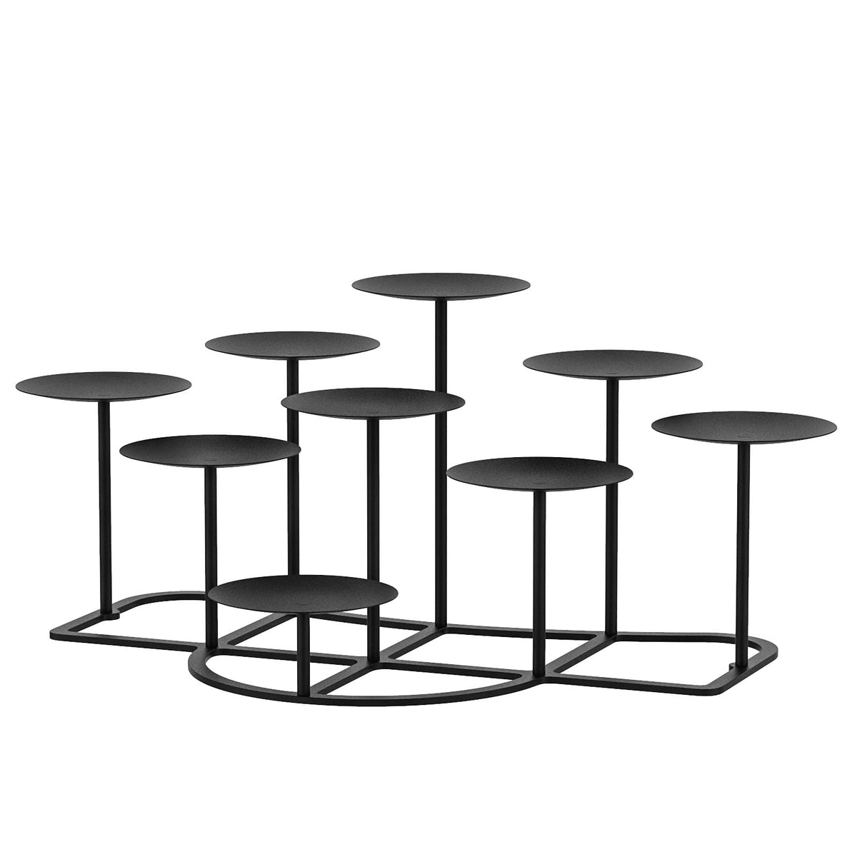 Smtyle 9-arm black matte fireplace candelabra on mantel, dramatic glow