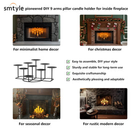 Smtyle fireplace candelabra centerpiece highlighting geometric design and stable base