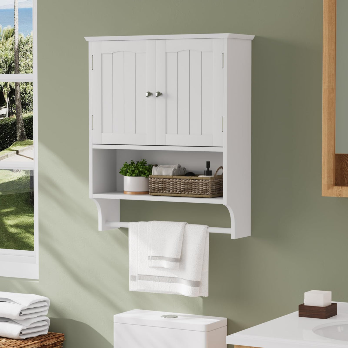 Smuxee bathroom cabinet with adjustable shelves for flexible storage.