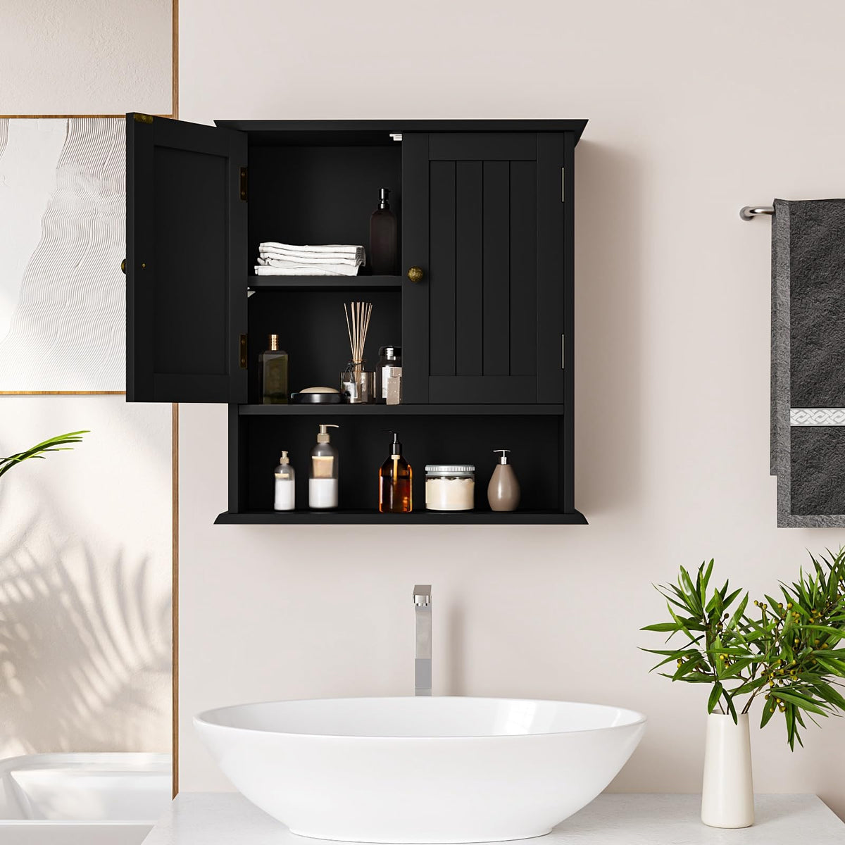 Moisture-resistant finish supports daily bathroom use.