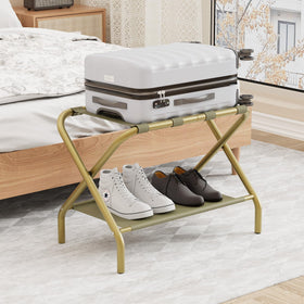 Smuxee Gold Luggage Rack top view shows two tier design for luggage
