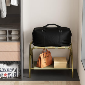 Smuxee Gold Luggage Rack fits under bed to save space