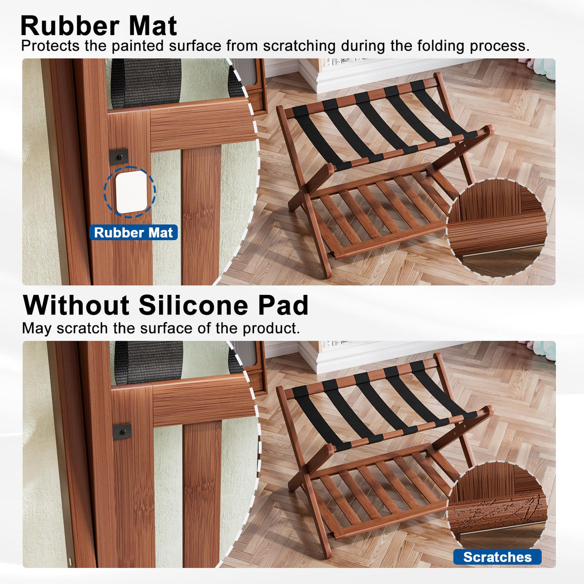 Smuxee luggage rack with upper shelf ready for suitcases
