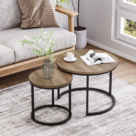 Smuxee nesting coffee table large round wood-grain top for versatile living room use.