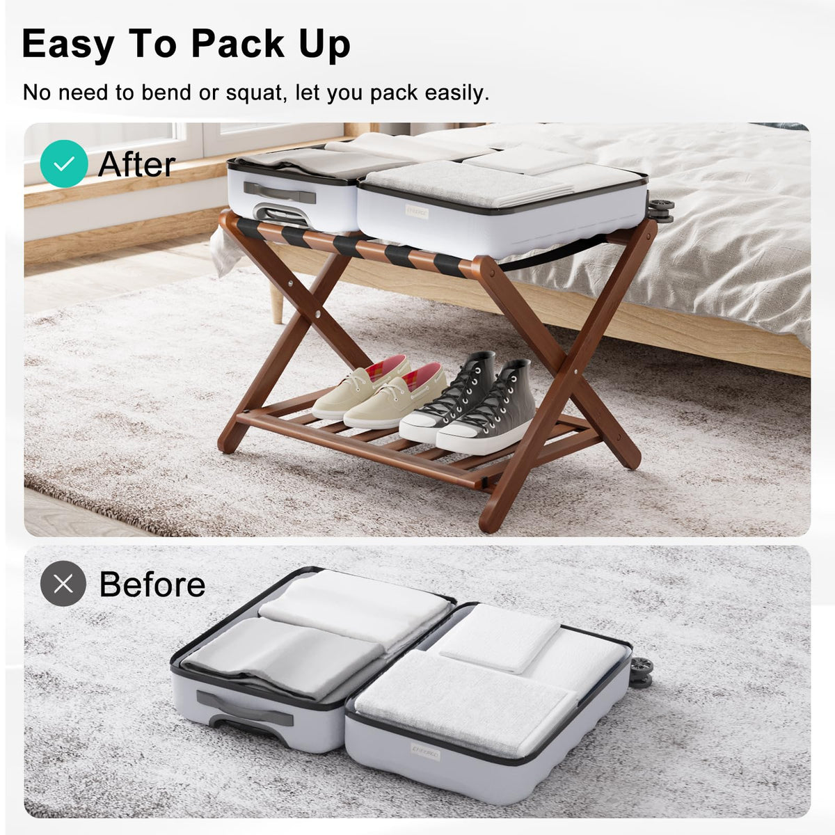 Smuxee under-bed luggage storage rack keeping space tidy