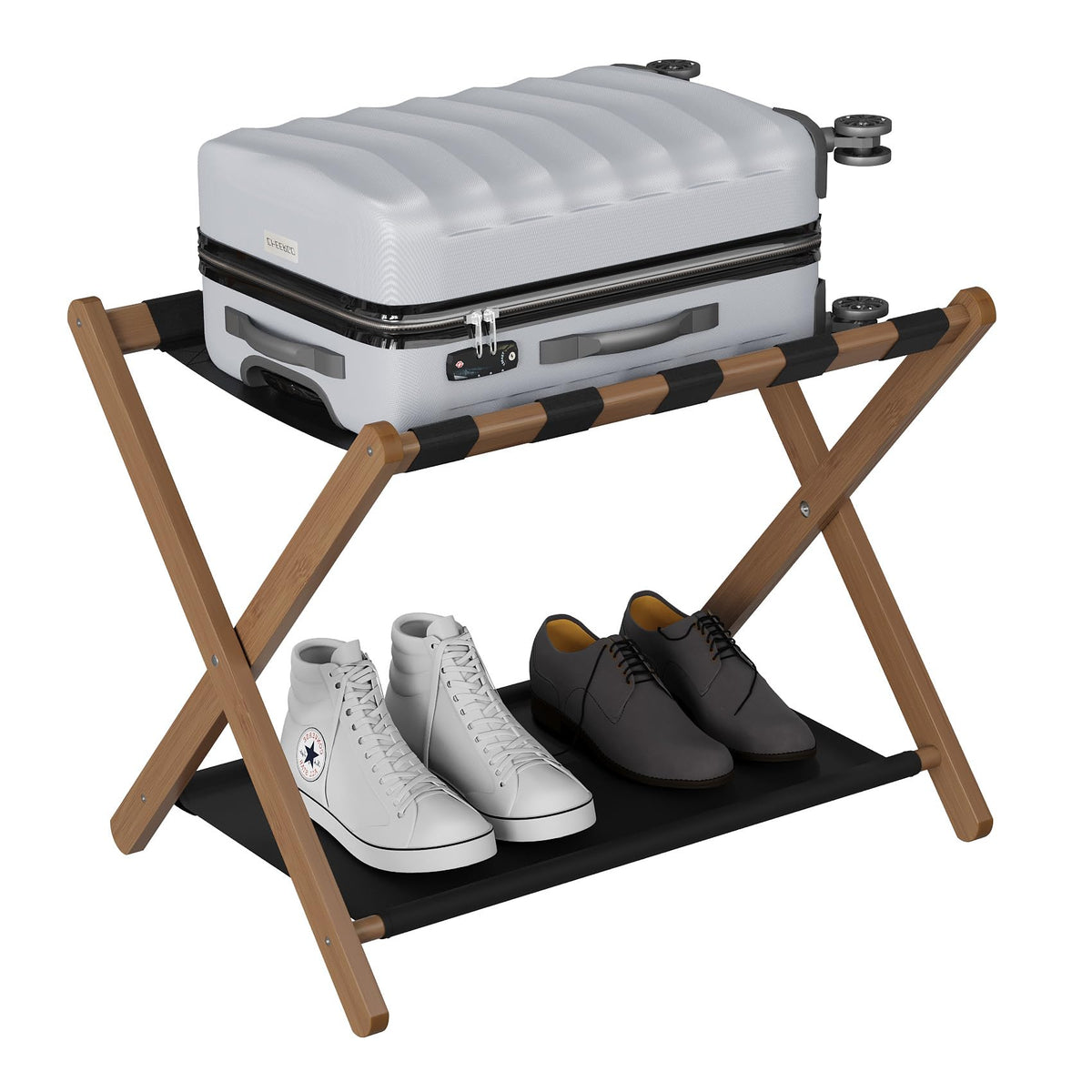 Smuxee luggage rack includes easy assembly parts kit.