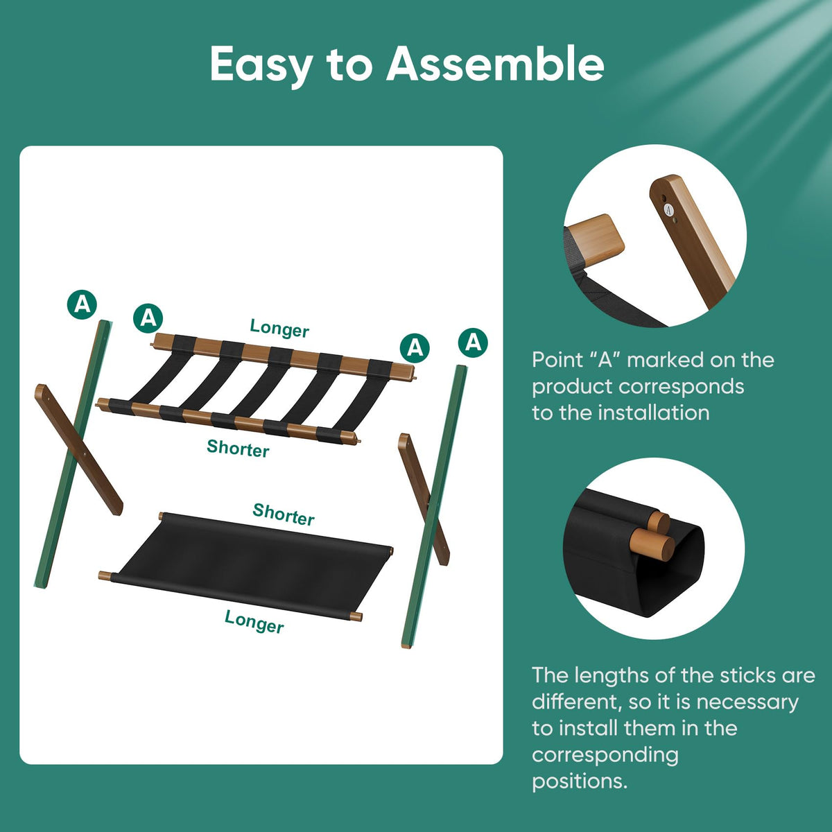 Smuxee rack features nylon straps for strong luggage support.
