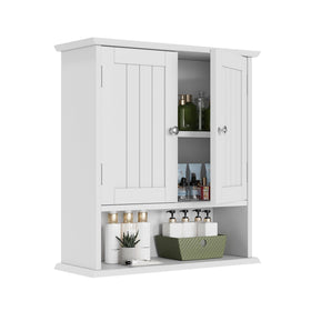 Smuxee white bathroom cabinet closed doors conceal items and keep essentials organized.