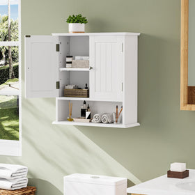 Smuxee white bathroom cabinet open shelf displays daily items for easy access.